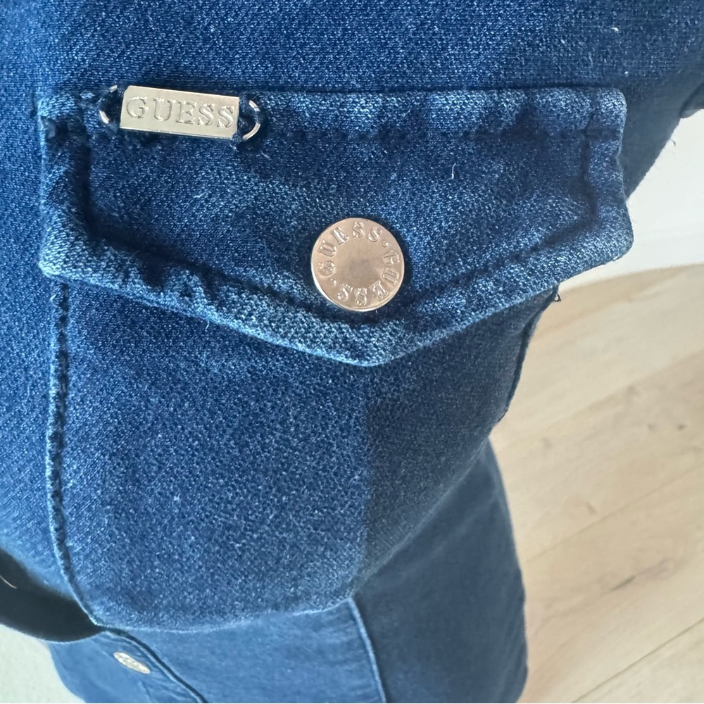 GUESS Denim Shirt Dress Small Cap Sleeve Button Front S/P - Picture 3 of 7